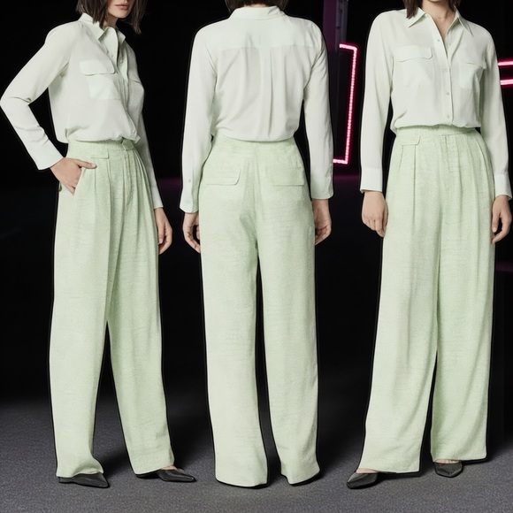 Equipment Tops - Equipment Femme Women’s Silk Long Sleeve Shirt In Jade Green Size Large